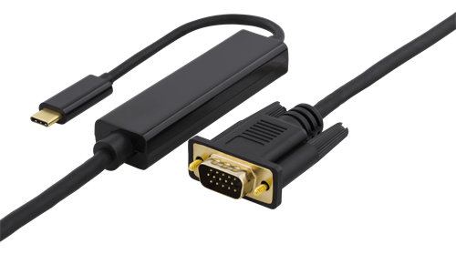 USB-C - VGA-kaapeli, 5 M, USB-C, VGA, QWXGA 2048 X 1152 Taajuudella 60 Hz, DP 1.2 Alt Mode, Musta