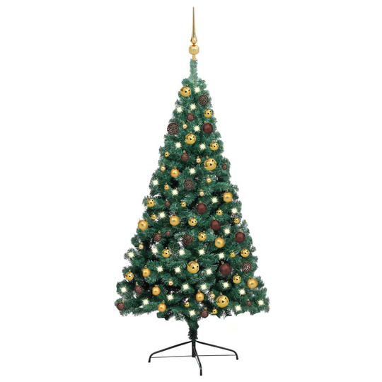 vidaXL Tekojoulukuusen puolikas LED-valo ja pallot vihreä 120 cm