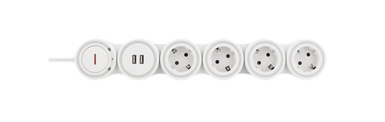 Taipuisa Jatkojohto, 4 Pistorasiaa, 1,4 M, 16 A, 3500 W, 2 X USB-A, Valkoinen