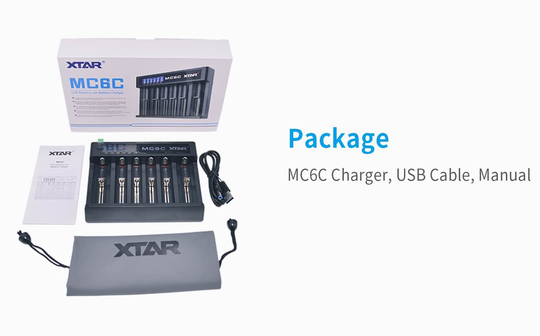 XTAR MC6C Li-ion Akkuparistolaturi USB-liitännällä & digitaalisella näytöllä