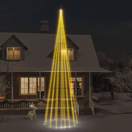 vidaXL Joulukuusi lipputankoon 1134 lämpimän valk. LED-valoa 800 cm