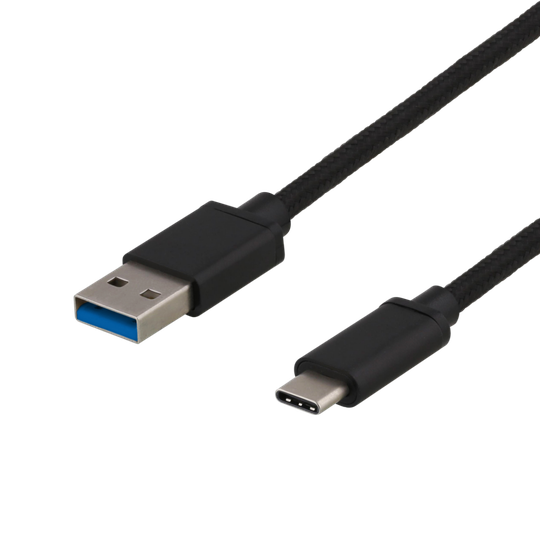 USB 3.1 Gen 1 -kaapeli, Kangaspäällysteinen, USB-A Uros - USB-C Uros, 1 M, 3 A, 60 W, Musta
