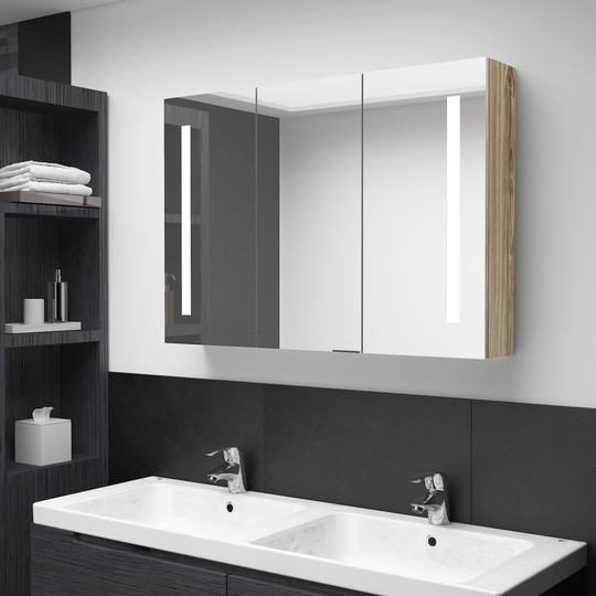vidaXL LED kylpyhuoneen peilikaappi 89x14x62 cm tammi