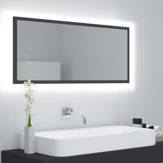 vidaXL LED-kylpyhuonepeili harmaa 100x8,5x37 cm lastulevy