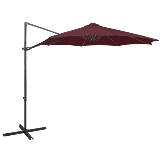 vidaXL Riippuva aurinkovarjo tangolla ja LED-valoilla viininpu. 300 cm