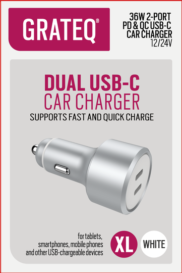 GRATEQ 2 X USB-C TUPAKANSYTYTINLATURI QUICK 36W