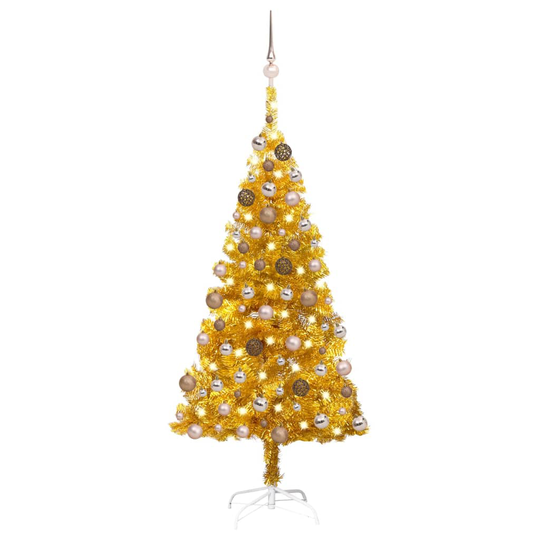 vidaXL Tekojoulukuusi LED-valoilla ja palloilla kulta 150 cm PET