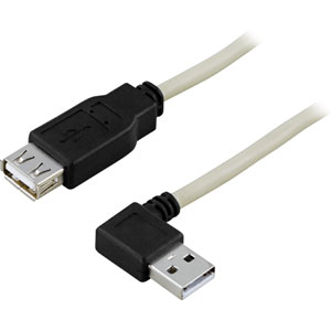 USB 2.0 Kaapeli A-tyyppi Uros Kulmaliitin - A-tyyppi Naaras, 0,2m, Valkoinen/musta