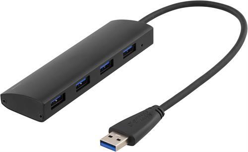 USB 3.1 Gen 1 -hubi, 4x A Naaras, Alumiinia, 0,3 M, Musta