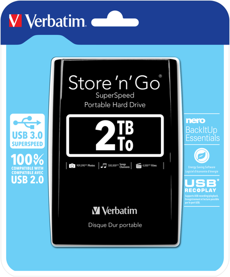 Store N'Go, External Hard Drive, 2TB, 2.5", USB 3.0, Black