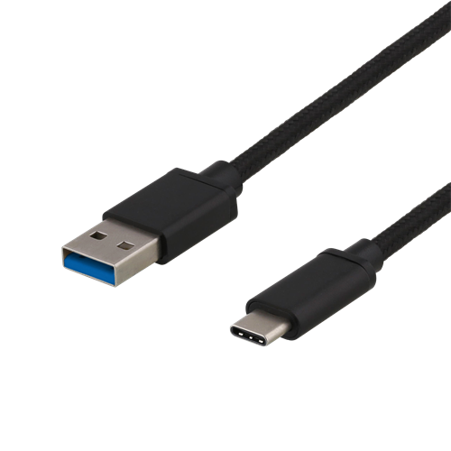 USB 3.1 Gen 1 -kaapeli, Kangaspäällysteinen, USB-A Uros - USB-C Uros, 0,5 M, 3 A, 60 W, Musta