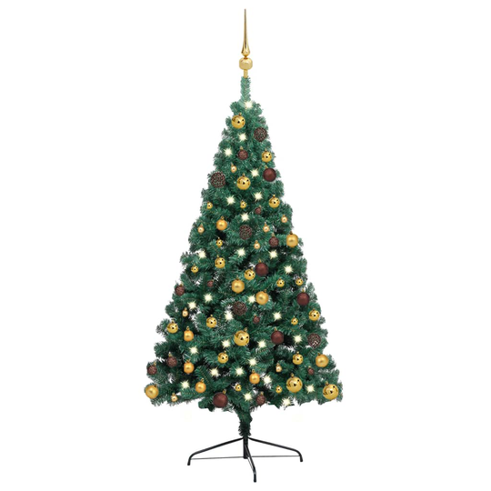 vidaXL Tekojoulukuusen puolikas LED-valo ja pallot vihreä 240 cm