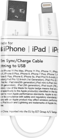 ESTUFF Lightning Cable MFI 0,15m Whit