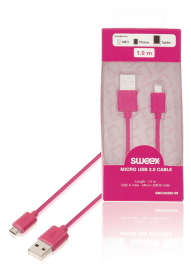 Micro USB 2.0 -kaapeli USB A -urosliitin - Micro USB B -urosliitin 1 00 m vaaleanpunainen