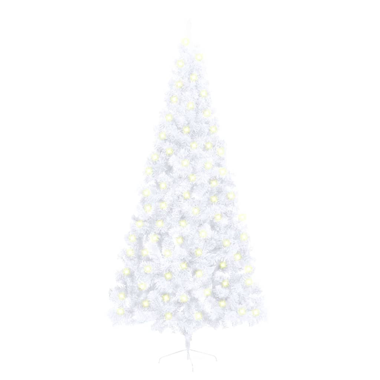 vidaXL Tekojoulukuusen puolikas LED-valo ja jalusta valk. 210 cm PVC