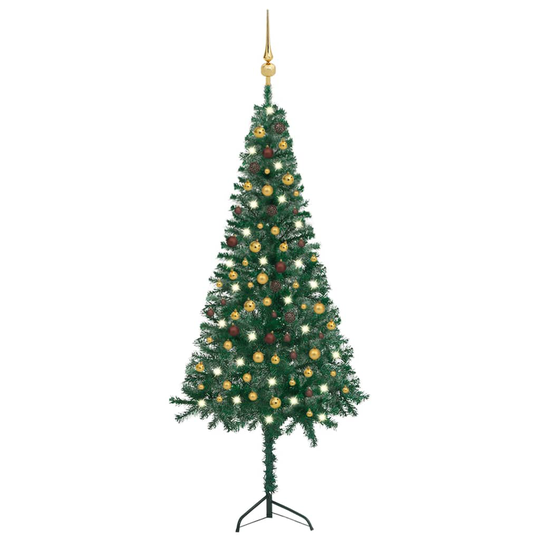 vidaXL Kulmaan asetettava tekojoulukuusi LED-valot/pallot vihreä 240cm