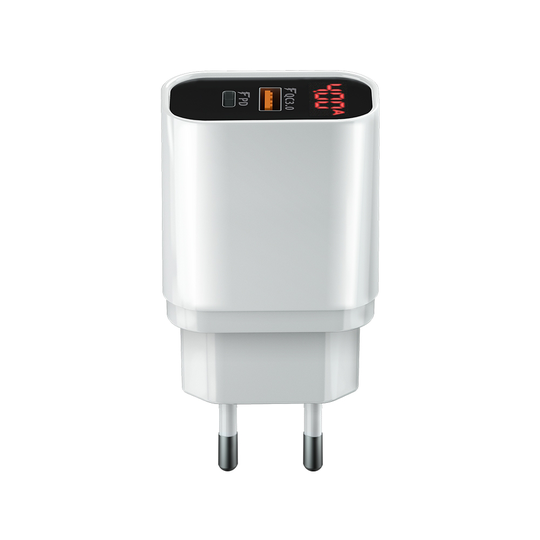 Forever Core Ultranopea seinälaturi USB Type-C PD + QC3.0 20W LCD-näytöllä valkoinen