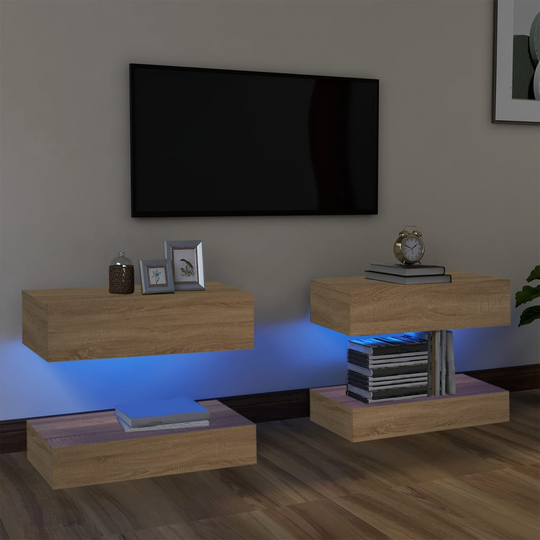 vidaXL TV-tasot LED-valoilla 2 kpl Sonoma-tammi 60x35 cm