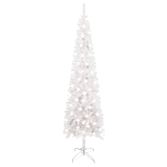 vidaXL Ohut joulukuusi LED-valoilla valkoinen 120 cm