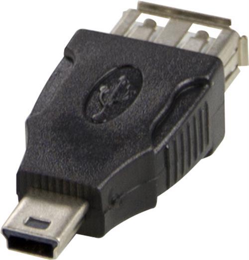 USB-sovitin Tyyppi A-naaras - Tyyppi Mini-B Uros, Musta