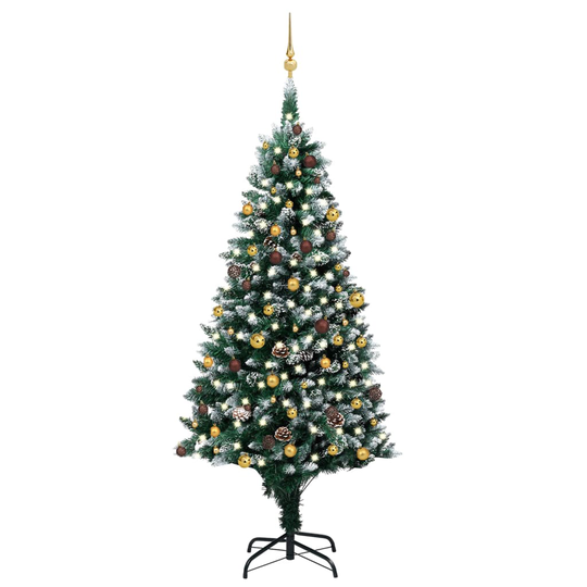 vidaXL Tekojoulukuusi LED-valoilla, palloilla ja kävyillä 240 cm