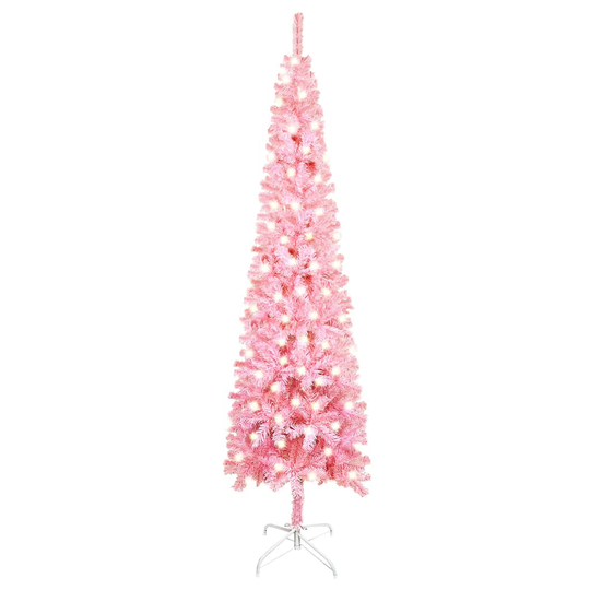 vidaXL Ohut joulukuusi LED-valoilla pinkki 180 cm