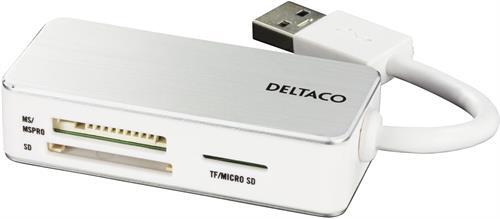 USB 3.1 -muistikortinlukija, 3 Porttia, SDHC Tuki, Micro-SD, TF, MS PRO/DUO, Valkoinen/hopea
