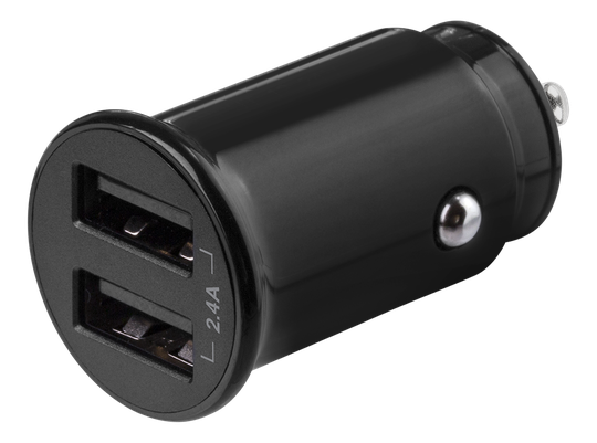 Kompakti USB-autolaturi, 12/24 V, 2 X USB-A, 2,4 A, 12 W, Musta