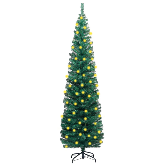 vidaXL Kapea tekokuusi LED-valoilla ja jalustalla vihreä 240 cm PVC