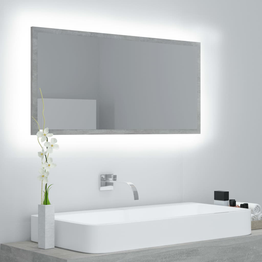 vidaXL LED-kylpyhuonepeili betoninharmaa 90x8,5x37 cm akryyli