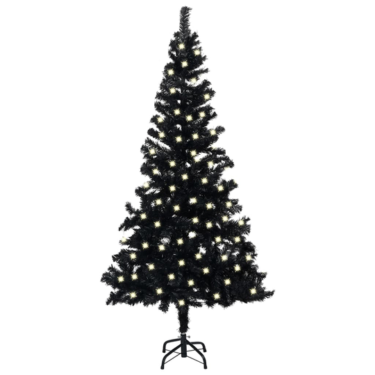 vidaXL Tekojoulukuusi LED-valoilla ja jalustalla musta 120 cm PVC