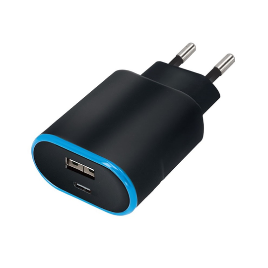 Forever TC-03 USB-A + Type-C Laturi 3 1A musta
