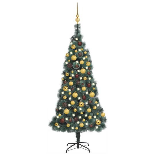 vidaXL Tekojoulukuusi LED-valoilla ja palloilla vihreä 120 cm PVC/PE