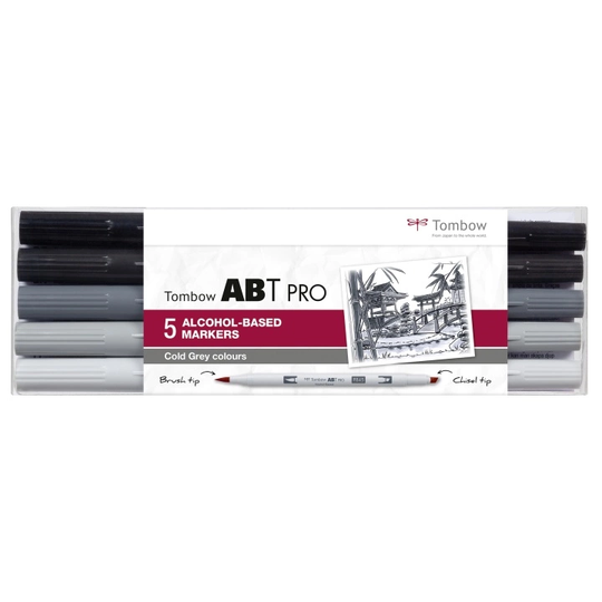Tombow ABT PRO Dual Brush Pen 5-setti Kylmä Harmaa