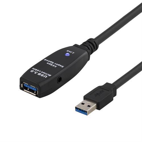 PRIME Aktiivinen USB 3.0-jatkokaapeli, Aktiivinen Tyyppi A Uros - Naaras, 3m, Musta