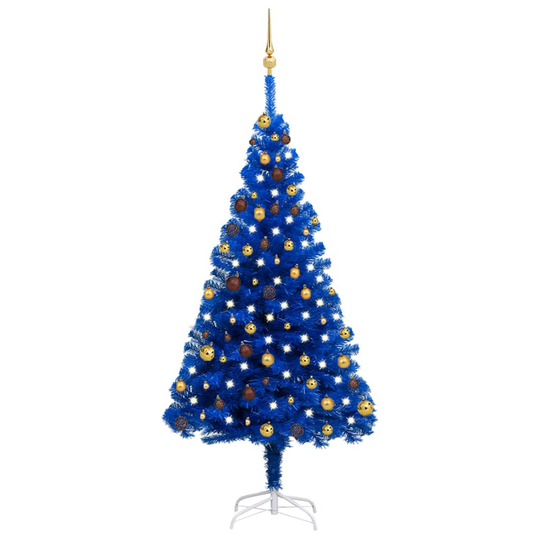 vidaXL Tekojoulukuusen puolikas LED-valo ja pallot sininen 180 cm PVC