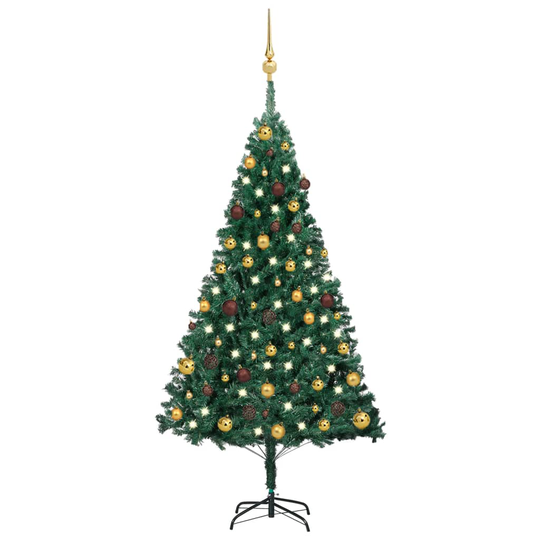 vidaXL Tekojoulukuusi LED-valoilla ja palloilla vihreä 150 cm PVC