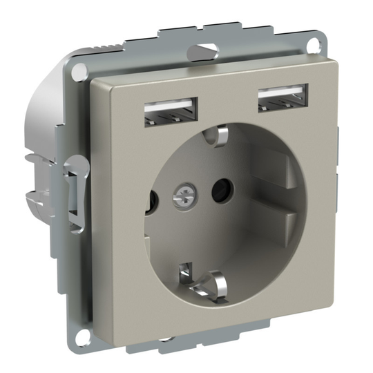 SCHNEIDER ELECTRIC EXXACT 1-PISTORASIA + 2X USB LATAUS 2 4 A METALLI