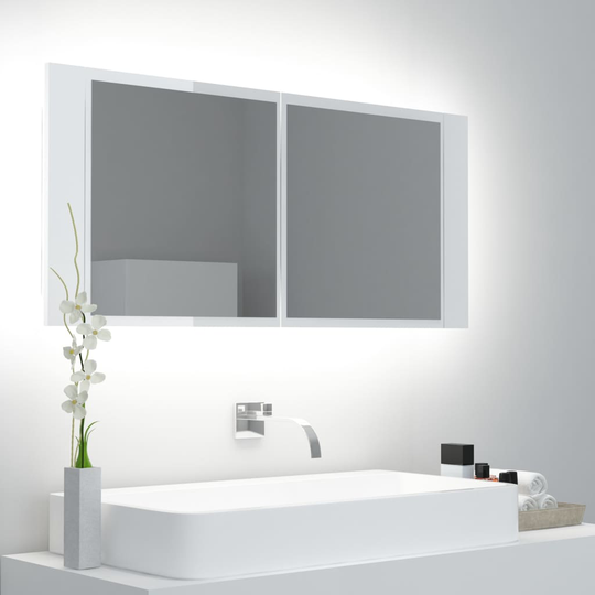 vidaXL Kylpyhuoneen LED peilikaappi korkeak. valk. 100x12x45cm akryyli