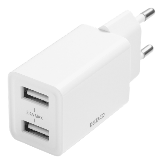 USB-seinälaturi, 2 X USB-A, 2,4 A, 12 W, Valkoinen