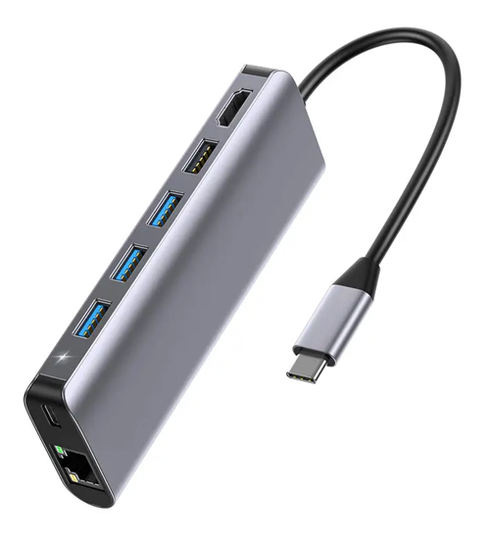 7-in-1 USB-C Hub HDMI RJ45 USB-C, Max 100W, 20V, 5A, Grey
