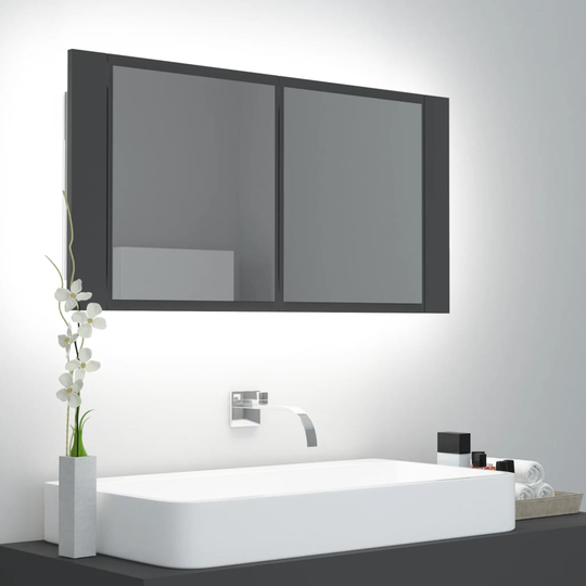 vidaXL Kylpyhuoneen LED peilikaappi harmaa 90x12x45 cm akryyli