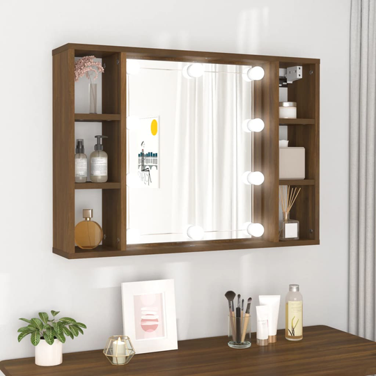 vidaXL Peilikaappi LED-valoilla ruskea tammi 76x15x55 cm