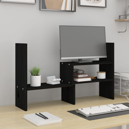 vidaXL Näyttökoroke musta (39-72)x17x43 cm täysi mänty