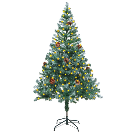 vidaXL Huurteinen joulukuusi LED-valoilla ja kävyillä 150 cm