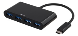 USB 3.1 Gen 1 -hubi USB-C uros - 4 x USB Type A naaras 5 Gbps musta