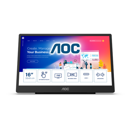AOC 16T2 16" TCH FHD IPS MICROHDMI/USB-C/PORTABLE
