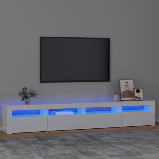 vidaXL TV-taso LED-valoilla korkeakiilto valkoinen 240x35x40 cm