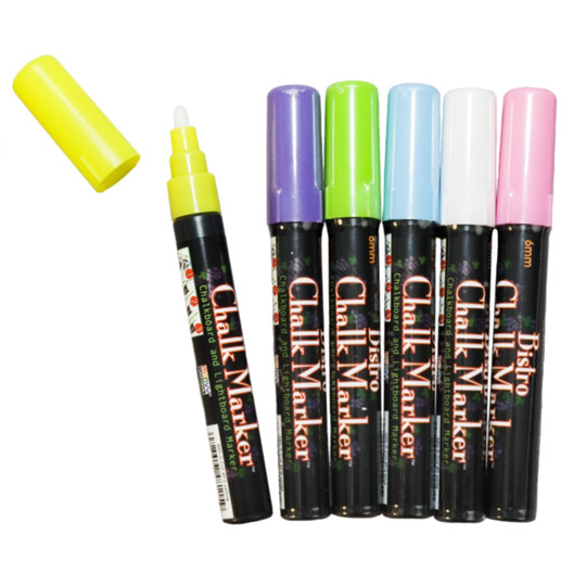 Blackboard Chalk Marker Fluor-kynä, pyöreä kärki, 6kpl