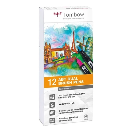 Tombow ABT Dual Brush Pen 12-setti Harmaa